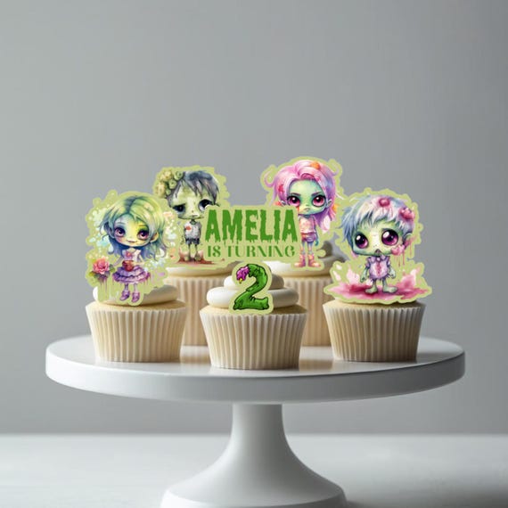 Zombie Birthday Cupcake Toppers, Zombie Cake Topper, Halloween Cupcake Picks, Scary Party Decorations, Halloween Birthday Party Supplies