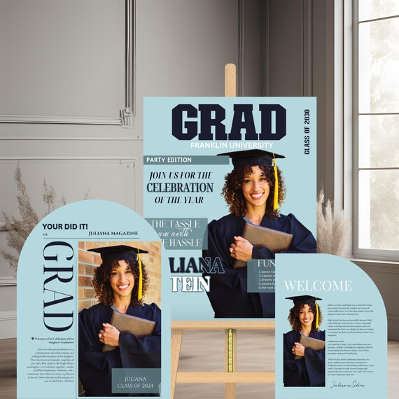 Personalized 2025 Graduation Welcome Sign | Editable Graduation Arch | Fun Facts Magazine Cover | Modern Graduation Party Decor Arch Sign