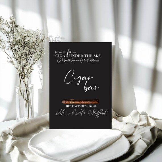 Personalized Cigar Bar Sign | Newlywed's Cigar Lounge Decor | Custom Wedding Sign | Unique Wedding Reception Decor, Instant Download