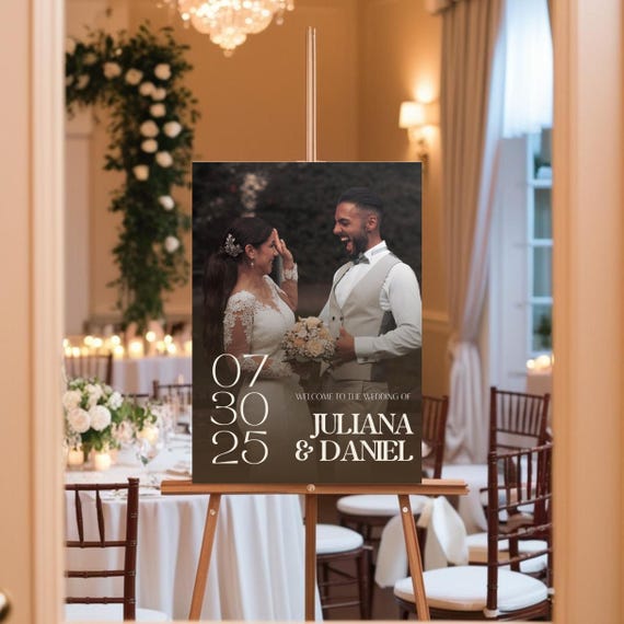 Personalized Wedding Photo Welcome Sign | Custom Wedding Entrance Signage | Elegant Wedding Day Decor