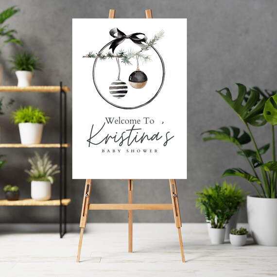 Christmas Baby Shower Ornament Welcome Sign, Winter Neutral Baby Shower Signs, Baby Shower poster, Ornaments Theme Baby Shower