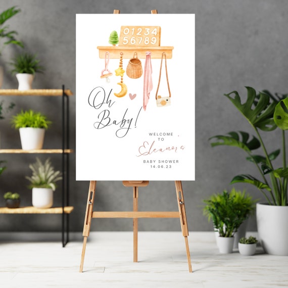 Baby Shower Oh Baby Welcome Sign Template, Girl Pink Baby Shower Printable, Editable Pink Baby Shower Banner, Print and Digital