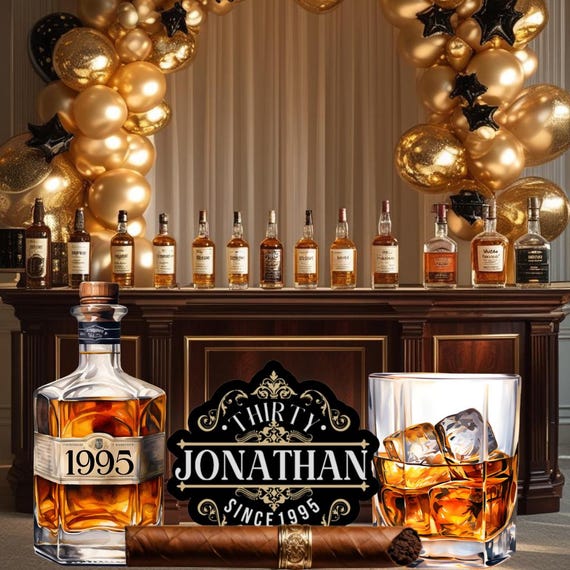 Whiskey Birthday Foam Board Prop with Name – Custom Cigar Party Cutout, Personalized Whiskey Label Sign, Men's Birthday Party Decor
