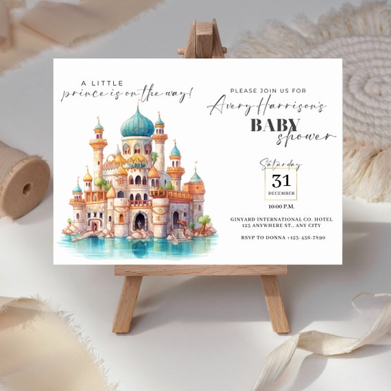 DIY Printable Blue Castle Baby Shower Invitation - Editable Template A Little Prince on the Way Party, Fairytale Theme, Custom Royal Invite