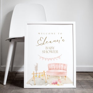 Baby Shower Nursery Theme Welcome Sign Template, Girl Baby Shower Printable, Editable Pink Baby Shower Banner, Oh Baby Party Sign