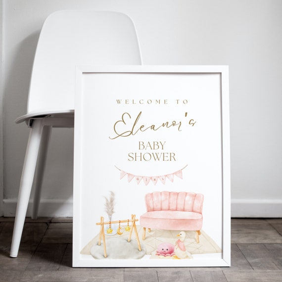 Baby Shower Nursery Theme Welcome Sign Template, Girl Baby Shower Printable, Editable Pink Baby Shower Banner, Oh Baby Party Sign