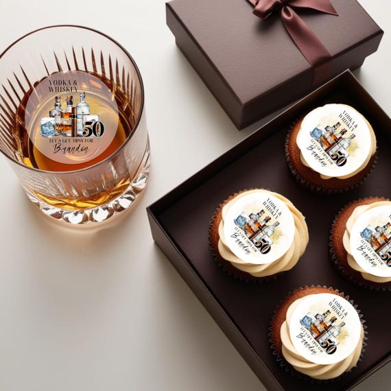 Whiskey & Vodka Birthday Cupcake Toppers | Custom Name and Age Party Decor | Whiskey Lover Cake Decor | Liquor Theme Birthday Decorations