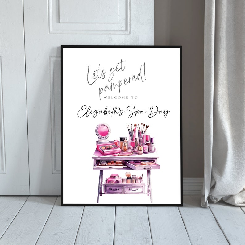 Editable Pink Spa Day Party Welcome Sign Personalized Pink-themed ...