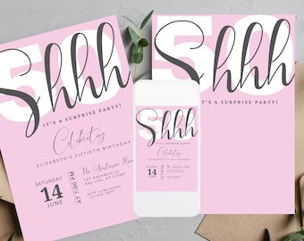 Surprise Birthday invitation Template, Shhh... its a surprise, Any age, Surprise Invite, Adult Party, Birthday Surprise, Print and Digital