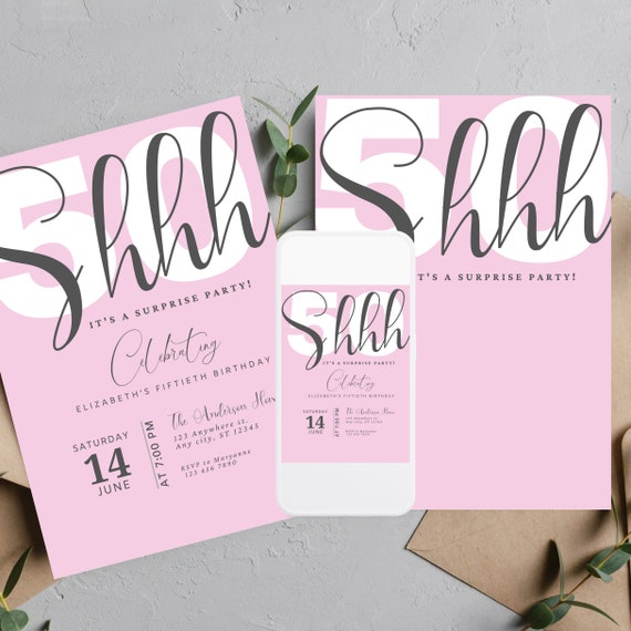 Surprise Birthday invitation Template, Shhh... its a surprise, Any age, Surprise Invite, Adult Party, Birthday Surprise, Print and Digital