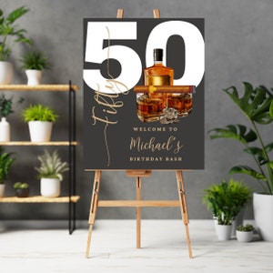 Custom Whiskey & Cigar Birthday Welcome Sign | Editable Men's Milestone Party Banner | Any Age Printable Adult Birthday Decor