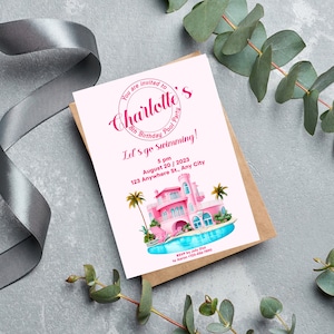 Pool Party Birthday Invitation, Malibu Custom Invitations, Summer Beach Party, Pink Pool Party, Printable Invites, Instant Download, #BRB