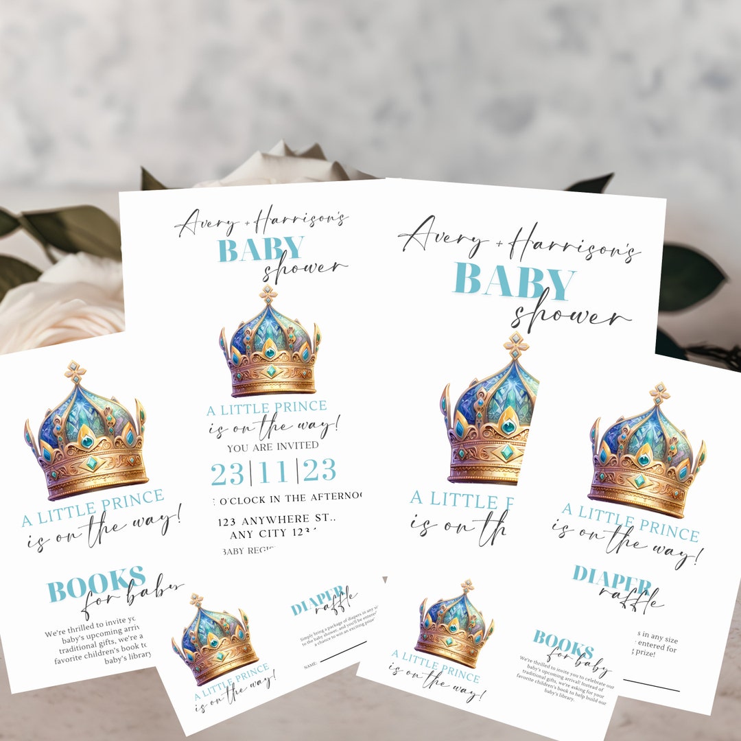 Editable Blue Boy Baby Shower Invitation Bundle Template - Little ...