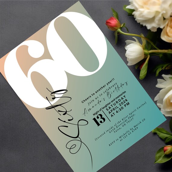 Peach and Teal Editable Modern Milestone Birthday Invitation - Any Age Party Invite - Adult Birthday Invitations - Customizable Template