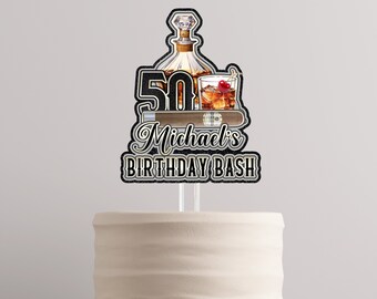 Custom Handmade Personalized Whiskey and Cigars 3D Cake Topper Birthday Parties - Unique Decor, Whiskey Lover Gift, Customizable Keepsake