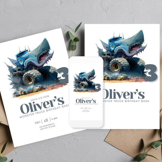 Monster Truck Birthday Invitation Template, Race Car First Birthday Invite, Monster Jam Party, Birthday Printable Invitations