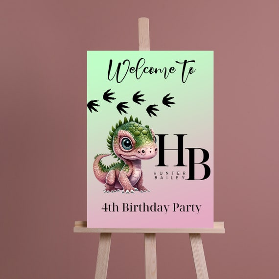 Editable Dino Welcome Sign Template, Pink Dinosaur Birthday Banner, Printable Dinosaur Birthday Party Banner Decoration, Instant Download