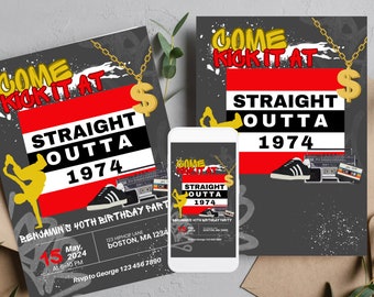Erwachsene Hip Hop Geburtstagseinladung, bearbeitbar, Einladung für Männer, Hip Hop Party, jedes Alter, druckbar, RETRO, 80er, 90er Jahre, Graffiti Vorlage