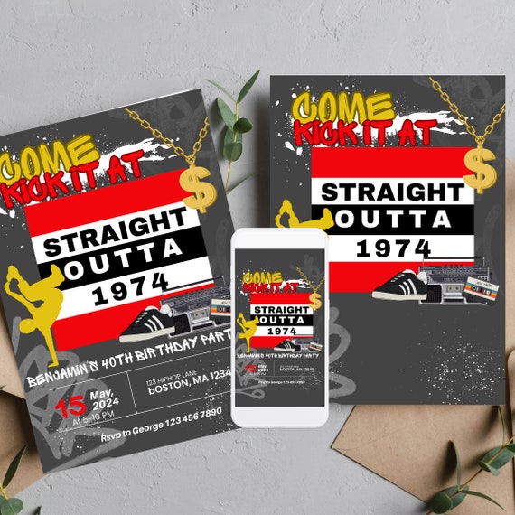 Adult Hip Hop Birthday Invitation, Editable, Invitation for Men, Hip Hop Party, Any Age, Printable, RETRO, 80s, 90s, Graffiti Template