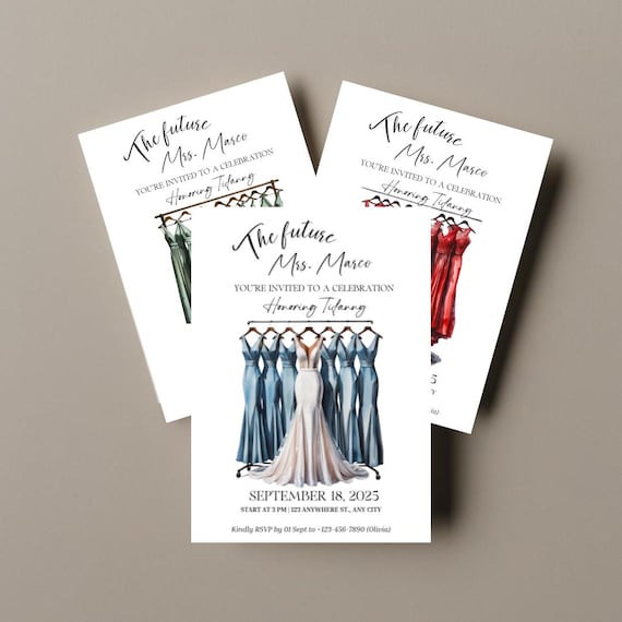 Custom Bridal Shower Invitation – Bridesmaid & Maid of Honor Dress Theme – Printed and Digital, Editable Canva Template – Wedding Invite
