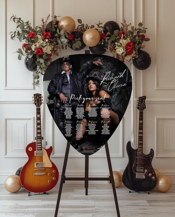 Guitar Pick Acrylic Seating Chart, Photo Wedding Seating Chart Sign, Custom Printed Seating Plan, Music Theme Reception Decor