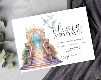 Fairytale Wedding Printable Invitation, Wedding Staircase Party Invite Template, Happily Ever After Invitations, Enchanted Wedding Invites