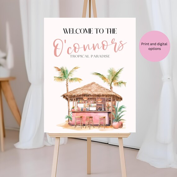 Tropical Summer Birthday & Baby Shower Welcome Sign | Editable Luau Entrance Sign | Beach, Pool Party Decor
