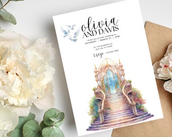 Fairytale Wedding Printable Invitation, Wedding Staircase Party Invite Template, Happily Ever After Invitations, Enchanted Wedding Invites