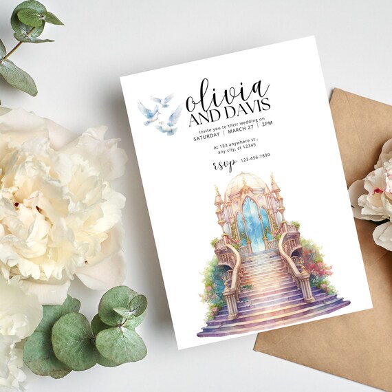 Fairytale Wedding Printable Invitation, Wedding Staircase Party Invite Template, Happily Ever After Invitations, Enchanted Wedding Invites