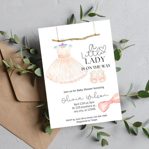 Little Lady Baby Shower Invitation Template, Baby Shower Printable Invitation, Editable Baby Shower Invite, Print and Digital, #LLBS