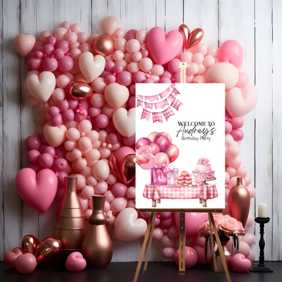 Customizable Pink Birthday Welcome Sign - Personalized Baby Shower Party Poster Template, Pink Theme for Any Age, Unique, Custom Decor