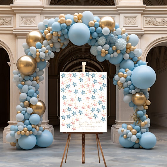 Twinkle Twinkle Little Star Gender Reveal Sign - Pink and Blue Stars Guestbook Signs - How We Wonder What You Are - Gender Guess Party Decor