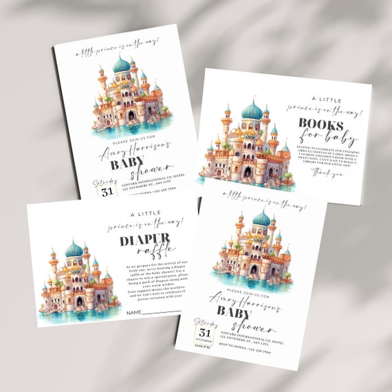 Blue Castle Baby Shower Invitation Suite | A Little Prince on the Way | Fairytale Theme, Custom Royal Books For Baby, Diaper Raffle