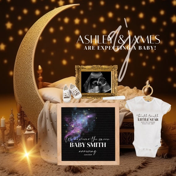 Personalized Over The Moon Pregnancy Announcement - Custom Celestial Sonogram Digital Reveal - Unique Social Media Pregnancy Announcement