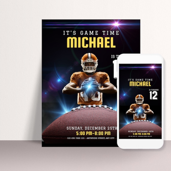 Editable Photo Football Birthday Invitation Template | Personalized Sports Party Invites - Customizable Sports Event Invitations