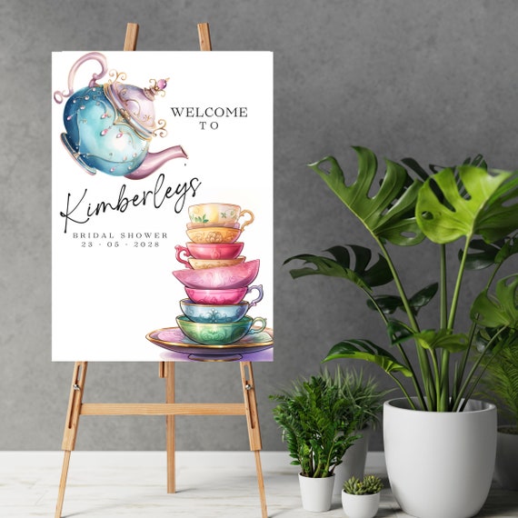 Customizable Tea Party Bridal Shower Welcome Sign - DIY Colorful Par-tea Banner Template - Whimsical Editable Tea Signs, Print and Digital