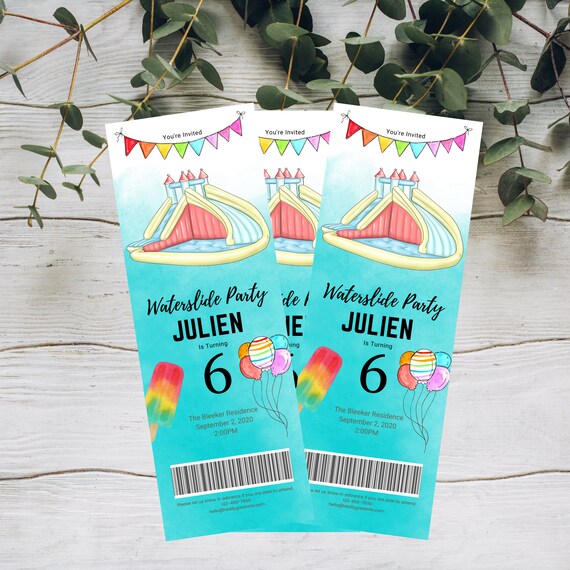 Waterslide Birthday Ticket Invitation, Waterslide Birthday Template, Pool Party Printable Invite, Bouncy Slide Party, Instant Download #WBP