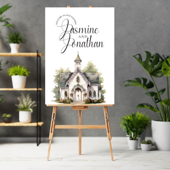 Customizable Church Venue Wedding Welcome Sign Template | Elegant Printable Welcome Sign for Weddings | DIY Personalized Ceremony Signs