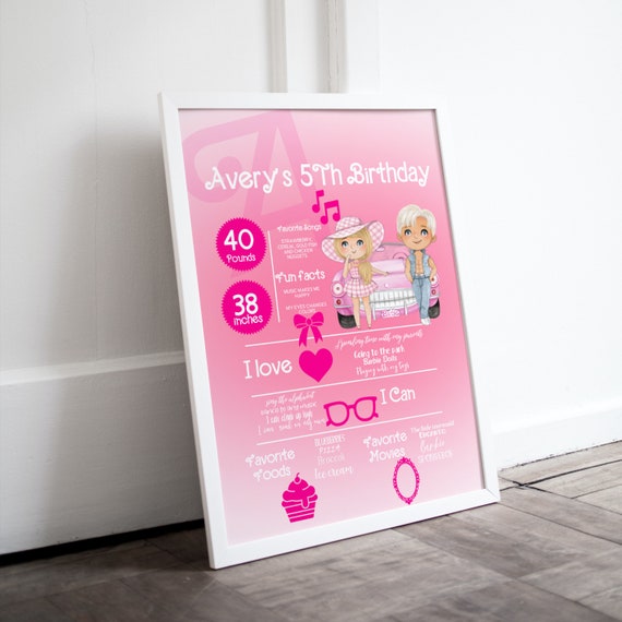 Pink Doll Birthday Milestone Sign Template, Dolly Birthday Party Printable, Any Age Girl's Editable Invite, Pink Theme Party, Print, Digital