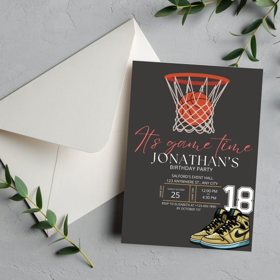 Game Time Birthday Invitation Template, Customizable Basketball Birthday Printable Any Age - Editable Sports Party Invite, Print, Digital