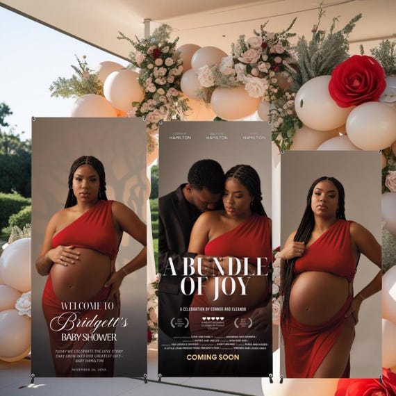 Baby Shower Movie Banner with Stand – Personalized Baby Announcement Sign, Custom Film Poster Baby Shower Decoration, Photo Prop Display