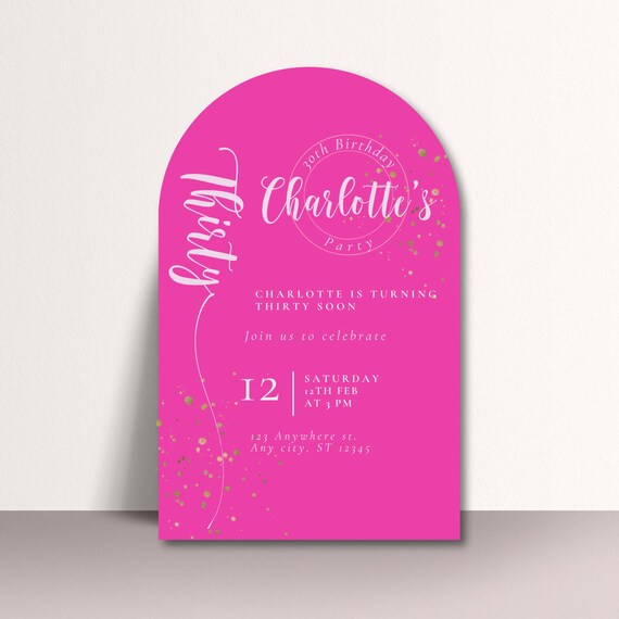 Editable Arched Birthday Invitation, Printable Birthday Party Template, Arch Hot Pink Gold Invite, Doll Party Theme, Print and Digital, #PPP