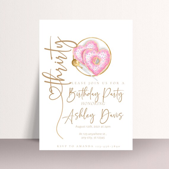 Editable Love Birthday Invitation Template, Custom Any Age Love Invite, Personalized Birthday Party Pink And Gold Heart Invitations