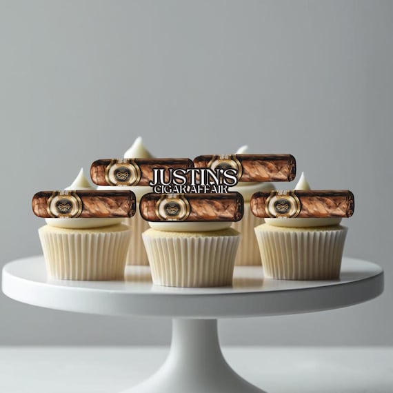 Custom Edible Cigar Cupcake Toppers – Cigar Affair Party Décor, Bachelor Party Cupcake Decorations, Retirement Cake Toppers, Milestone Party