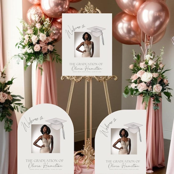 Custom Graduation Welcome Sign Arch - Personalized Photo Grad Party Sign - Class of 2025 Arch Backdrop - Senior Graduation Decor, Grad Sign