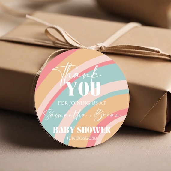 Retro 70's Baby Shower Thank You Tag Template - Groovy Favor Label - Hippie Party Decor - Pastel Funky Vibe Topper - DIY Printable Decor