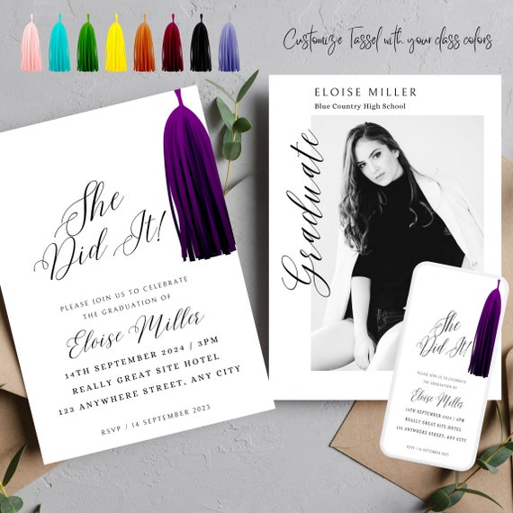 She Did It, Graduation Photo Announcement, Grad Party Template, Graduation Tassel Printable, Instant Download, #GPT