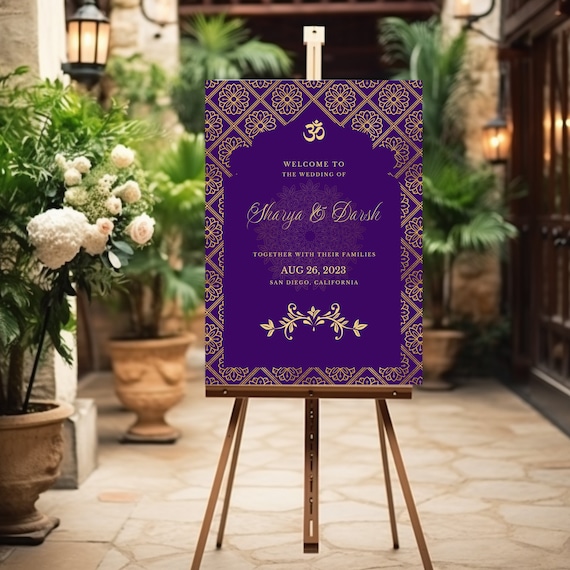 Royal Indian Wedding Welcome Sign - Hindu Decor & Engagement Entrance - Editable Template for Grand Celebration, Print and Digital