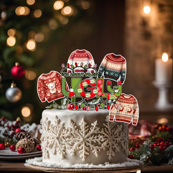 Custom Ugly Christmas Sweater Cake Topper | Funny Holiday Party Cake Decoration | Ugly Sweater Theme for Company Parties & Christmas Events