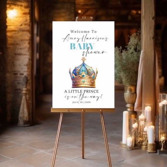 Editable Blue Boy Baby Shower Welcome Sign Template - Little Prince on the Way Party Banner - Fairytale Theme - DIY Printable
